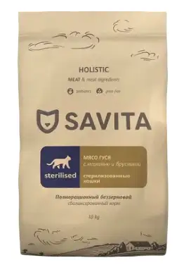Купить savita беззерновой сухой корм для стерилизованных кошек с мясом гуся