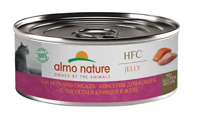 Almo Nature Консервы для кошек и котят с лососем и курицей в желе (HFC, Jelly, Salmon and Chicken)
