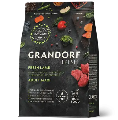 Grandorf FRESH сухой беззерновой корм для взрослых собак крупных пород с живыми пробиотиками, ягненок с бататом