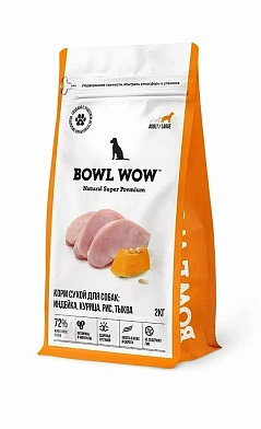 BOWL WOW сухой корм для собак крупных пород с индейкой, курицей и тыквой