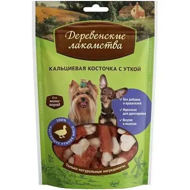 Деревенские лакомства лакомство для собак кальциевая косточка с уткой для мини-пород