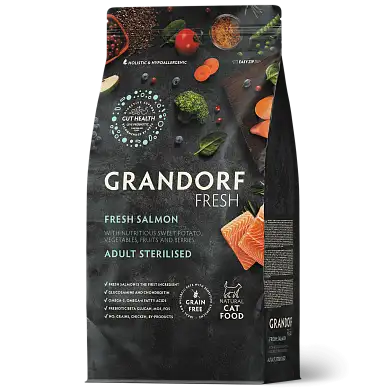 Grandorf FRESH сухой беззерновой корм для стерилизованных кошек с живыми пробиотиками, лосось и батат