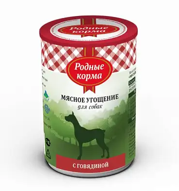 Родные корма Мясное угощение консервы с говядиной для собак